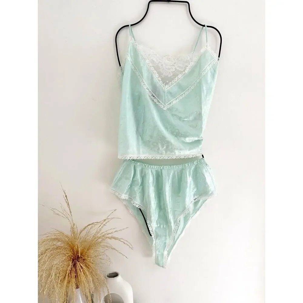 Vintage Elissa Size Medium High Leg Mint Teal Lace Lingerie Set - Picture 6 of 10